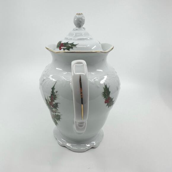 Holiday Holly by Royal Kent Collection Poland Teapot/Coffee Pot with Sugar Dish - Picture 3 of 11
